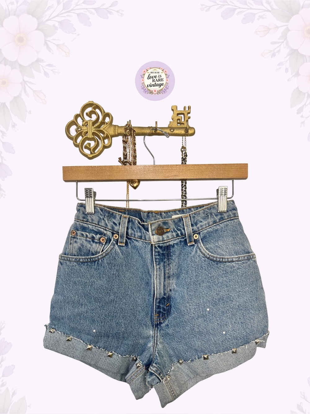 Vintage Levi's 550 Denim Shorts • 1990s Studded Cuff High Waist Jean Shorts